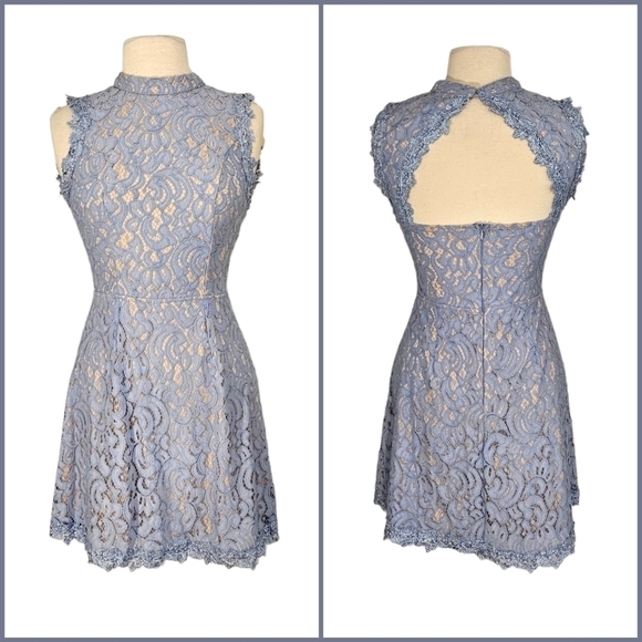 Francesca's Periwinkle Blue Lace Open Back Tea Dress - Picture 1 of 8